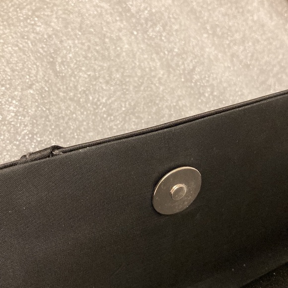 Black Satin Shoulder Evening Bag / Wristlet With Round Crystal Design - Picture 11 of 15